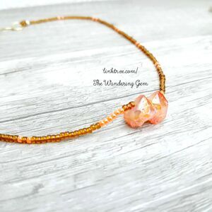 Autumn Inspired Dainty Aura Quartz Crystal Beaded Choker Necklace Minimalist 14"